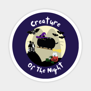 Creature of the Night Black Cat Witch Halloween Art Magnet